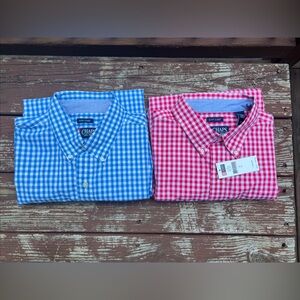 CHAPS Mens Easy Care Short Sleeve Button Down Plaid Casual Shirt Lot (2)|Size:L